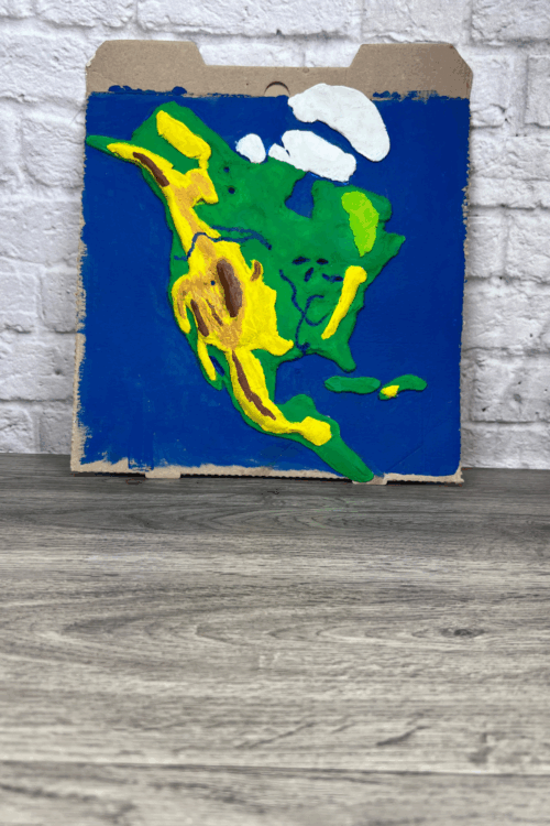 North American Biomes Map, blue with green map outline, yellow and brown features