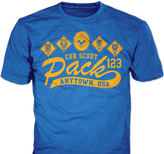 Cub Scout Pack t-shirt design idea SP504 on royal blue t-shirts