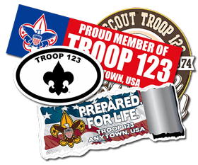 Custom scout Troop Window Stickers and Bumper Stickers