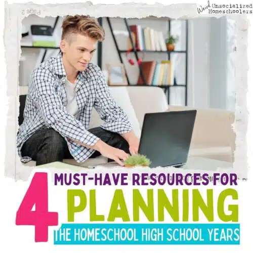 4 Must-Have Resources for Planning the Homeschool High School Years homeschool high school - boy doing homework on laptop